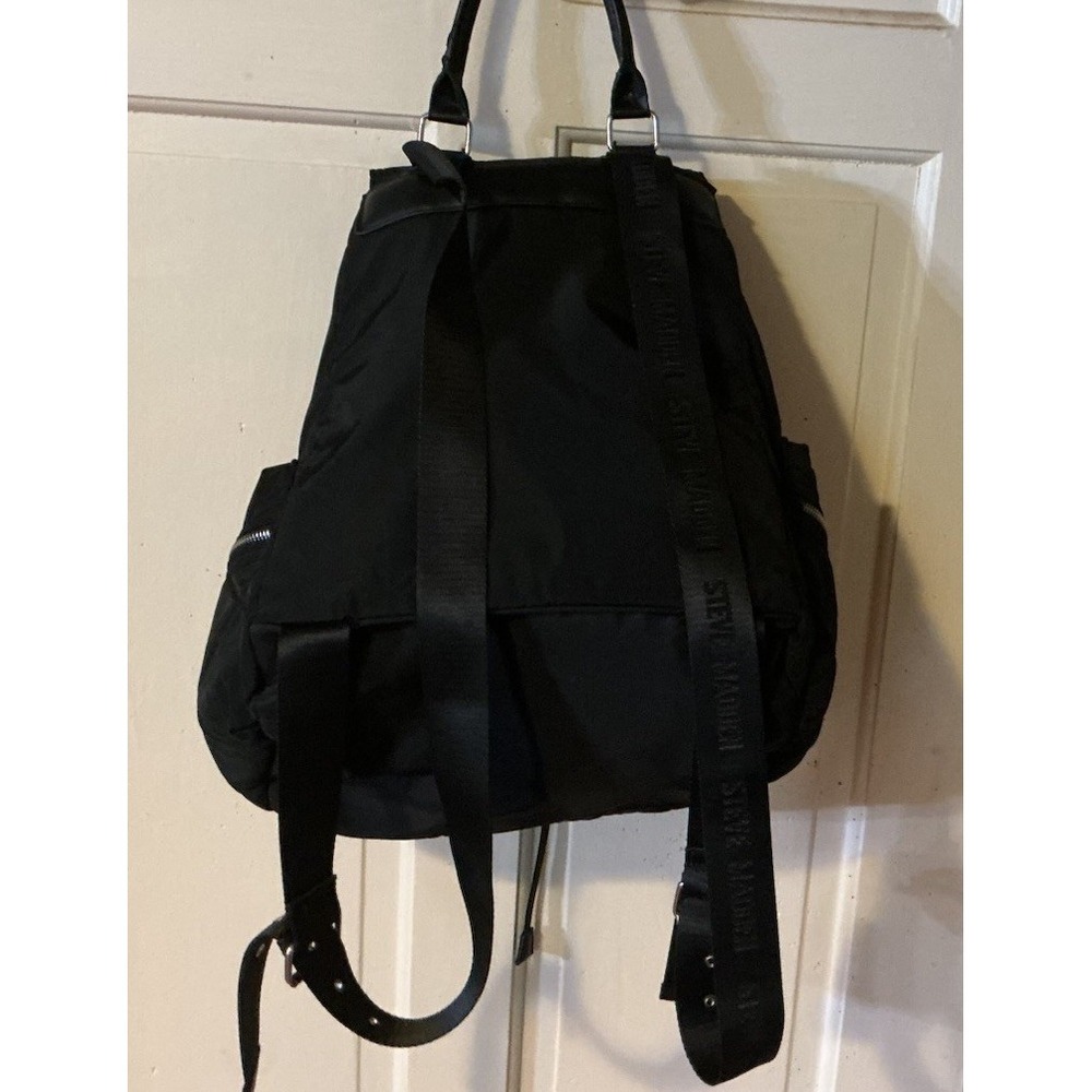 Steve Madden Quilted Black Silver Hardware Backpack Purse Large Travel Bag - Picture 7 of 11